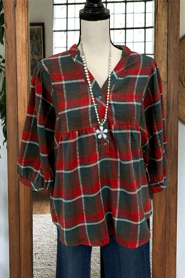 Casual Plaid V-neck Shirt