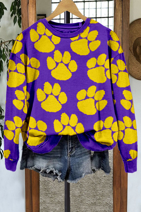 Casual Tiger Paw Print Contrast Sweatshirt