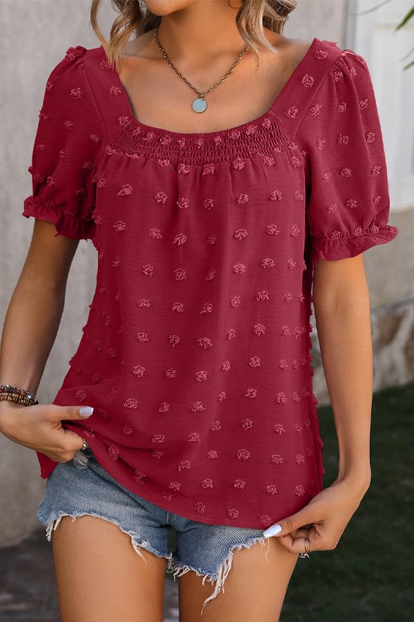 Textured Square Neck Short Sleeve Top