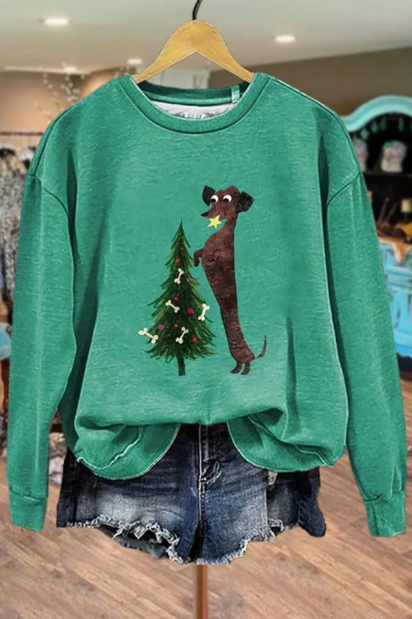 Chritmas Dachshund Print Sweatshirt