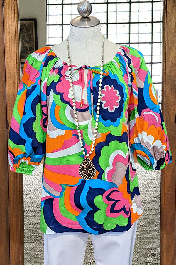 Multicolor Cutout V-neck Blouse