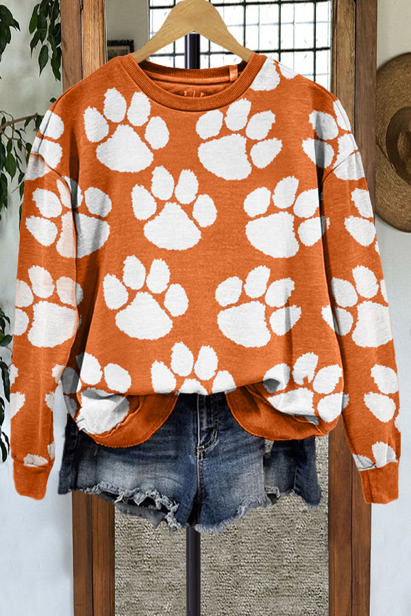 Casual Tiger Paw Print Contrast Sweatshirt