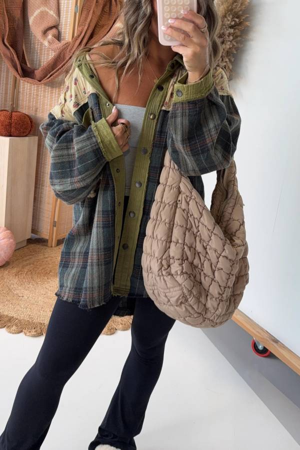 Harvest Patchwork Shacket Olive Multi