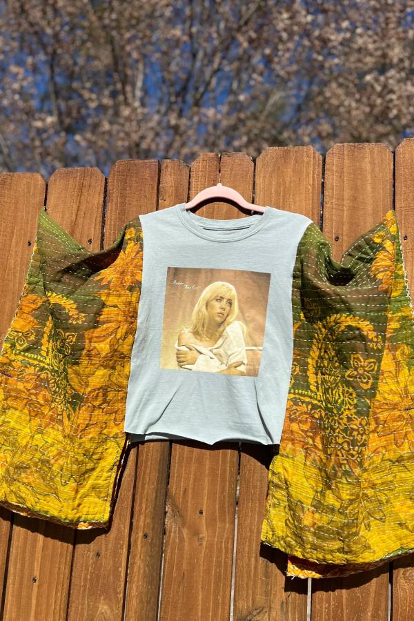 Billie Eilish Kantha Quilt Batwing Sleeve Crop T‑Shirt