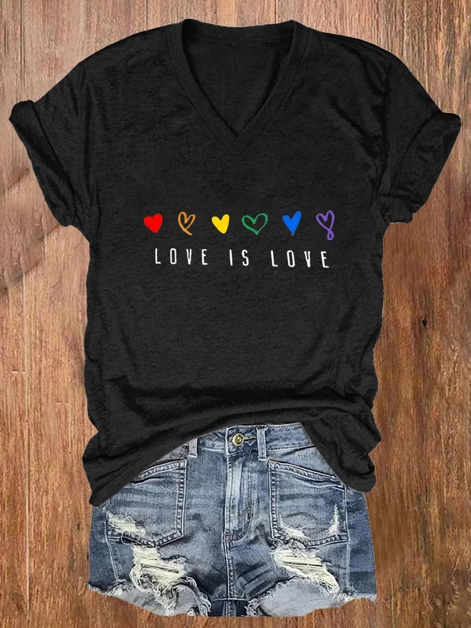 Women's LGBT Love Is Love Print V-Neck Casual T-Shirt