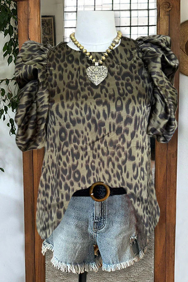 Classic Leopard Print Puff Sleeve Top