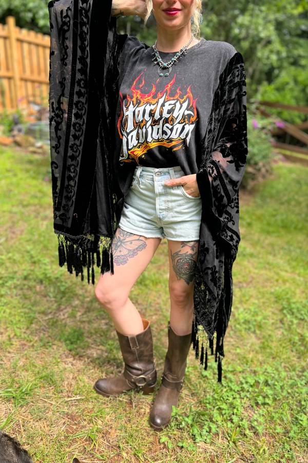 Burnt out velvet Tassels KIMONO TEE TUNIC