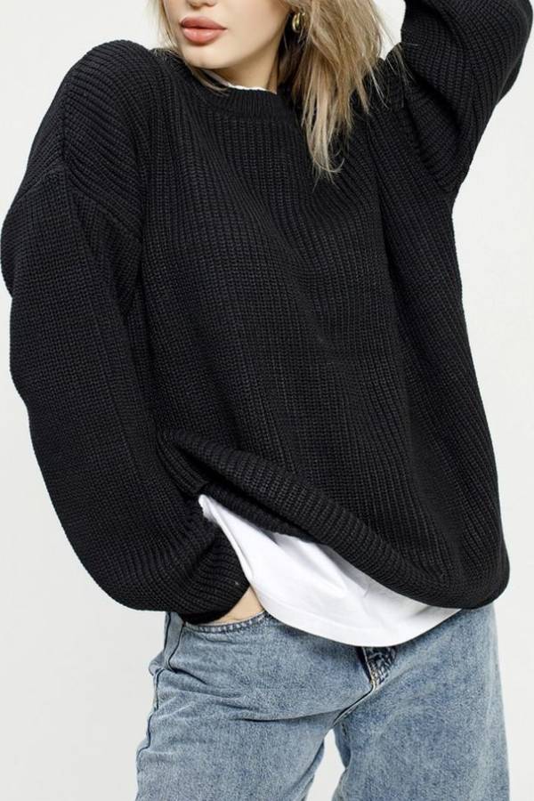 Oversized Drop Shoulder Crew Neck Chunky Knit Sweater