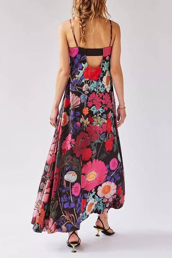 Vintage Oil‑Painting Floral Spaghetti Strap Maxi Dress