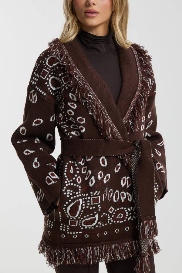 Bohemian Fringe Tie‑Waist Knit Cardigan Coat