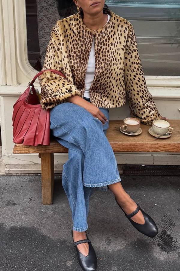 Vintage Leopard Cropped Fleece Jacket