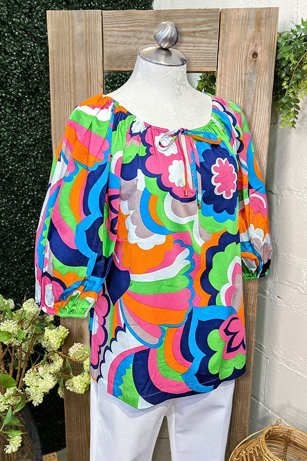 Multicolor Cutout V-neck Blouse