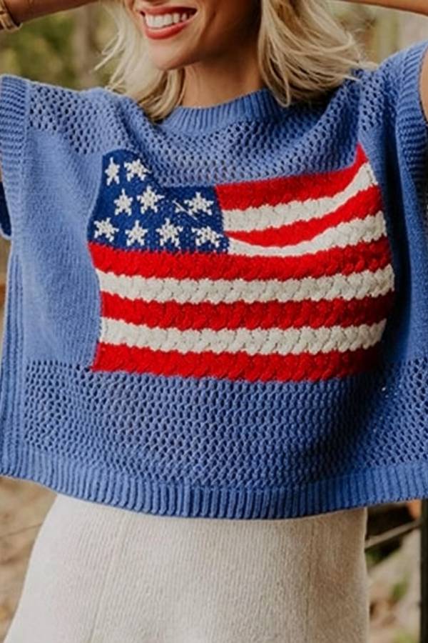 American Flag Hollow‑Out Knit Vest Top