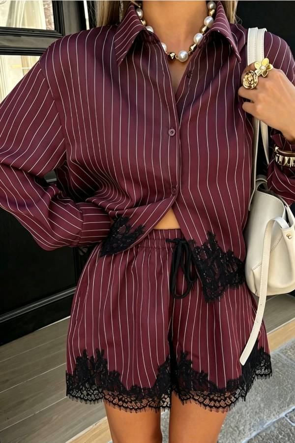 Anna Lace-trimmed Striped Shirt and Shorts Set