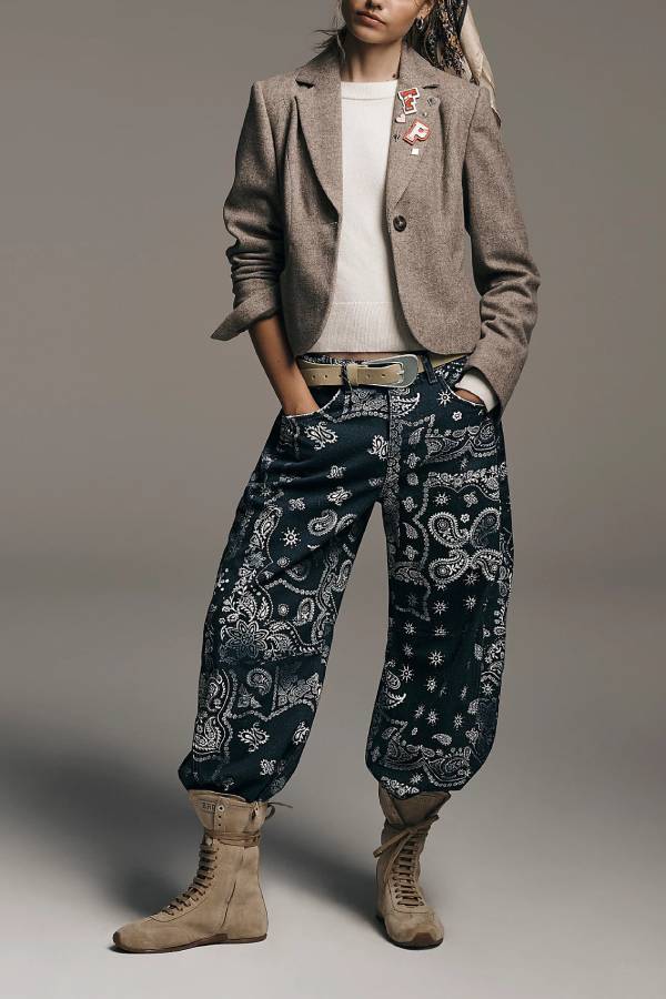Vintage Paisley Print High Waist Straight Leg Jeans
