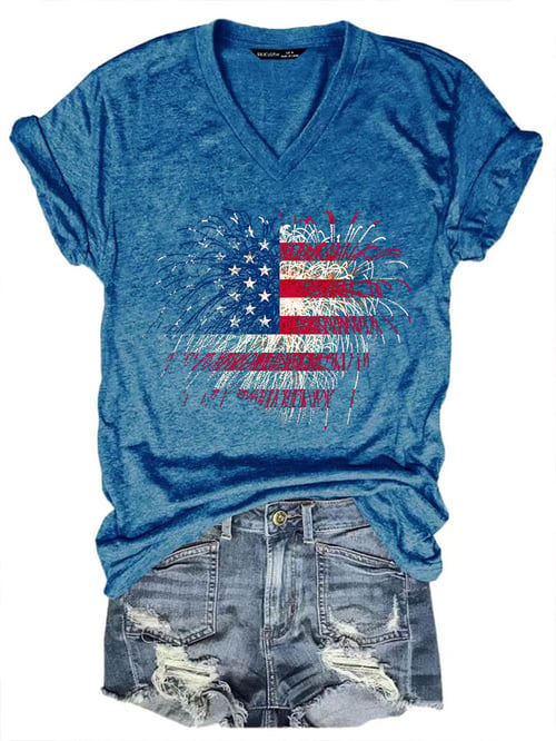 Women's Independence Day Fireworks Flag Print T-Shirt