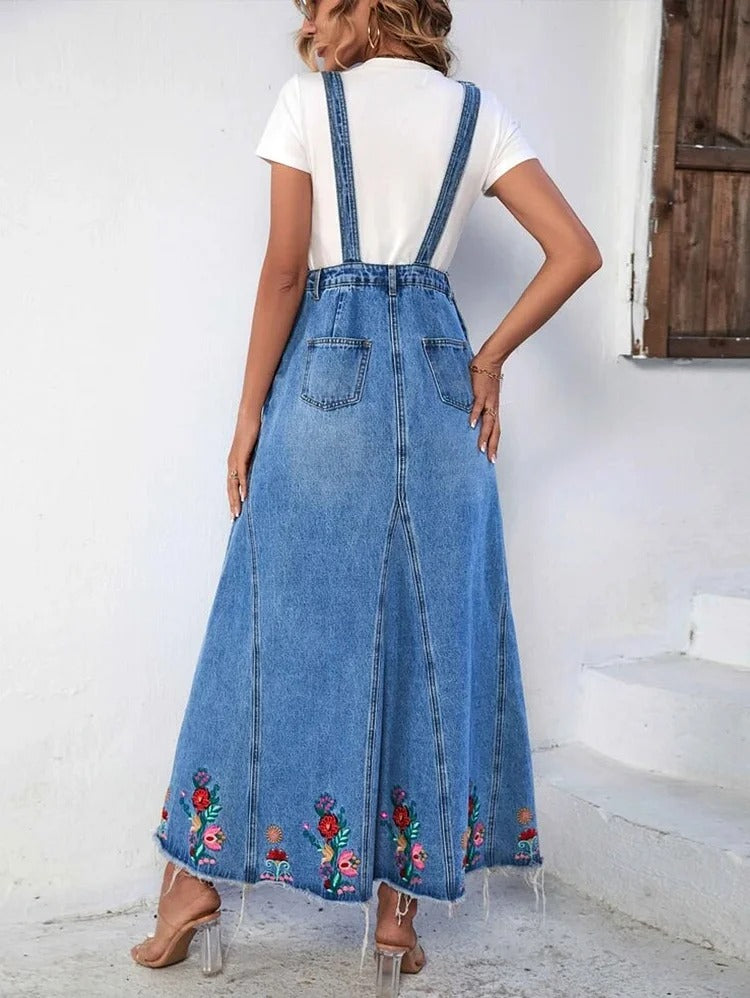 Casual Floral Sleeveless Raw Hem A-Line Maxi Overall Dress