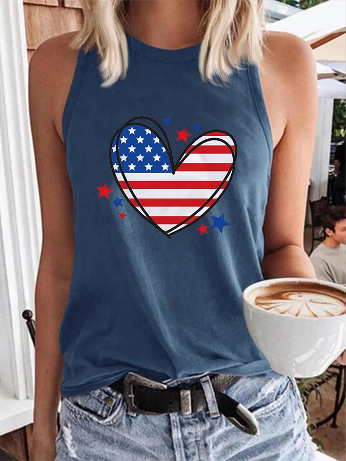 Women's Independence Day Heart Printed Vest