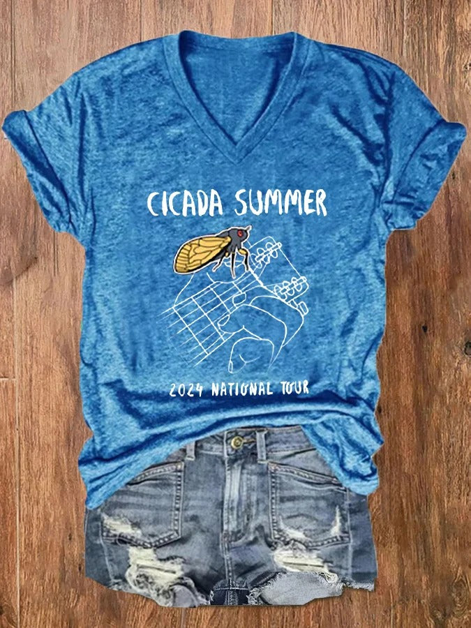 Women's Funny Cicada Summer Concert The Great Cicada Comeback Tour 2024 V-Neck Tee