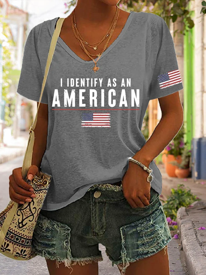 Women's I Identify As An American Print Casual T-Shirt