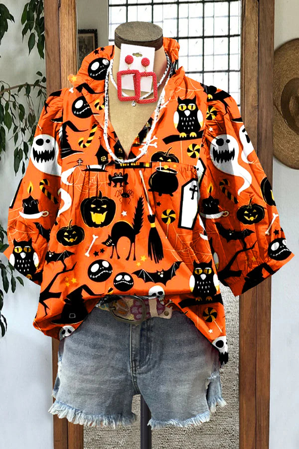 Elegant Halloween Block Print Top