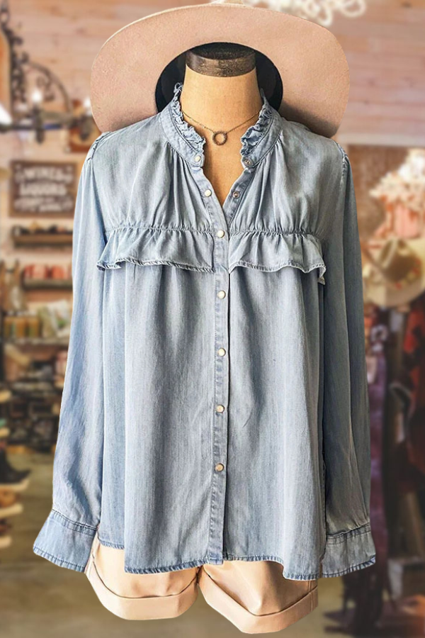 Ruffled Vintage Denim Shirt