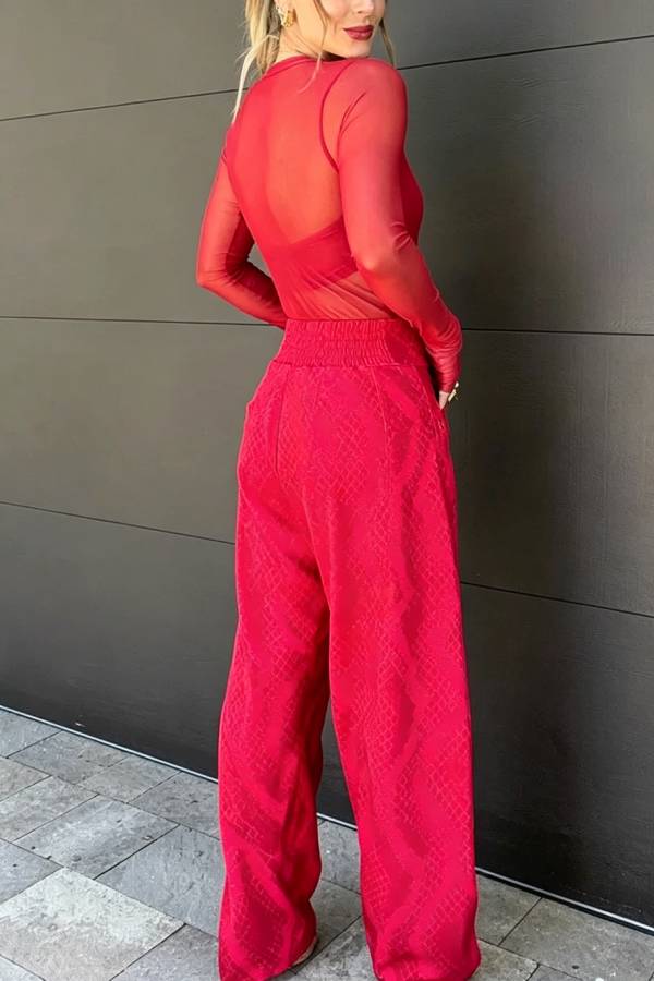 Free Moment Mesh Crew Neck Long Sleeve Stretch Bodysuit