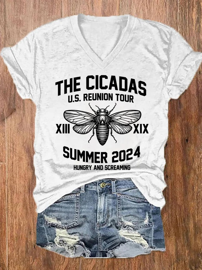 Women's The Cicadas U.S. Reunion Tour Summer2024 V-Neck Tee