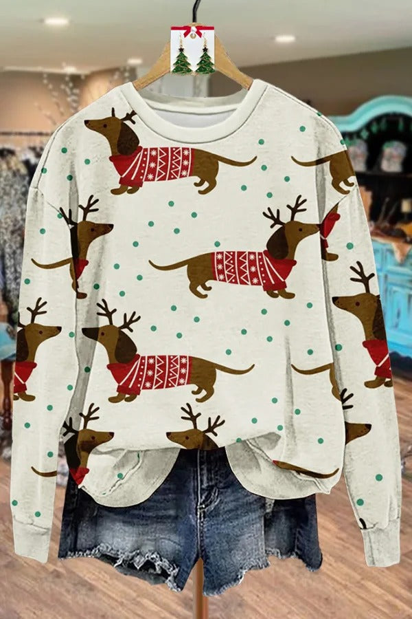 Dachshund Dot Print Christmas Sweatshirt