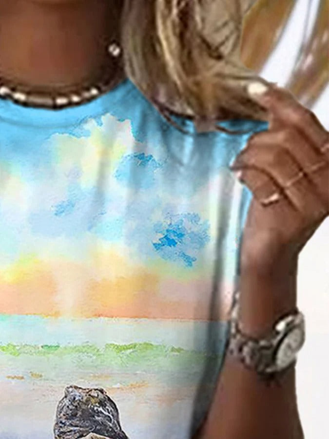 Women's Hawaiian Turtles Print Casual T-Shirt