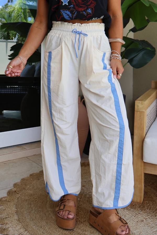Jet Set Parachute Pants Cream/Blue
