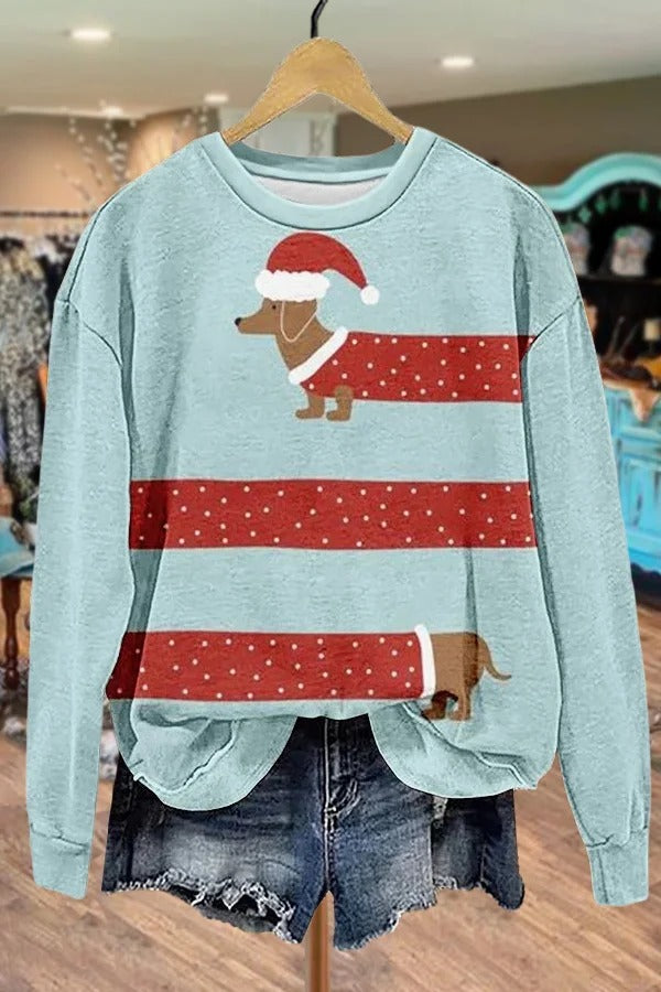 Cute Dachshund Print Christmas Sweatshirt