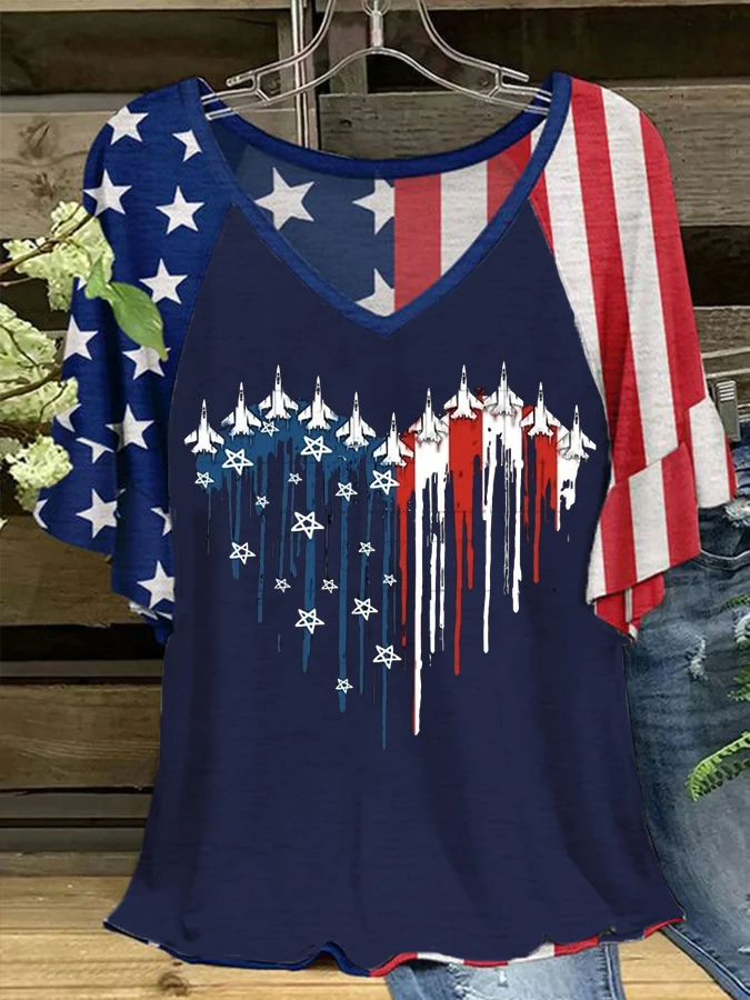 Women's Flag Independence Day Printed Short Sleeve T-Shirt