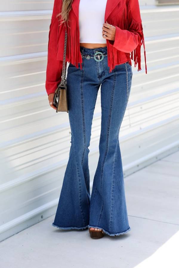 LONESTAR RED STARBACK SUEDE FLAREDENIM JEANS