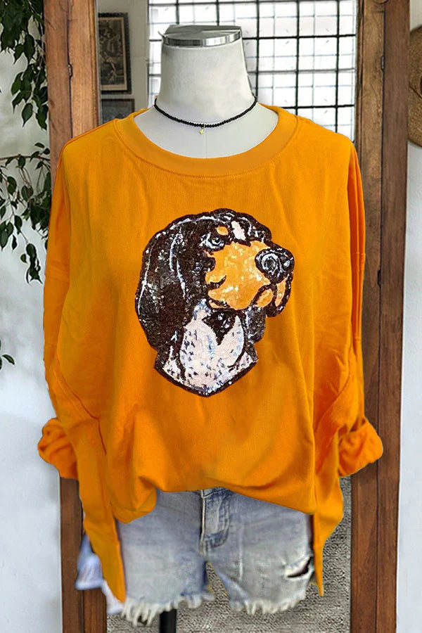 Tennessee Dog Sequined Casual Slit Hem Sweatshirt