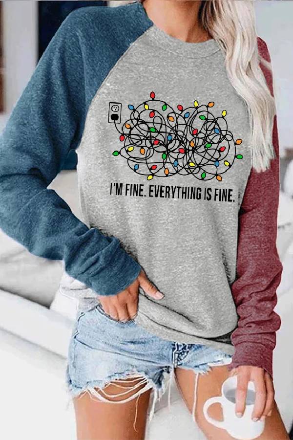 I'm Fine Everything is Fine Christmas Color Block Blouse