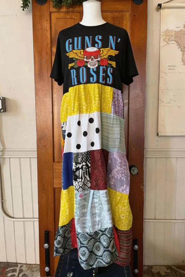 Band Patchwork Maxi Dress‑Guns N' Roses
