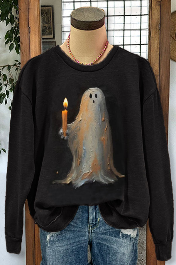 Halloween Ghost Painting Candle Print Sweatshirt