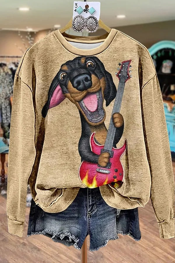 Cute Dachshund Print Crew Neck Sweatshirt