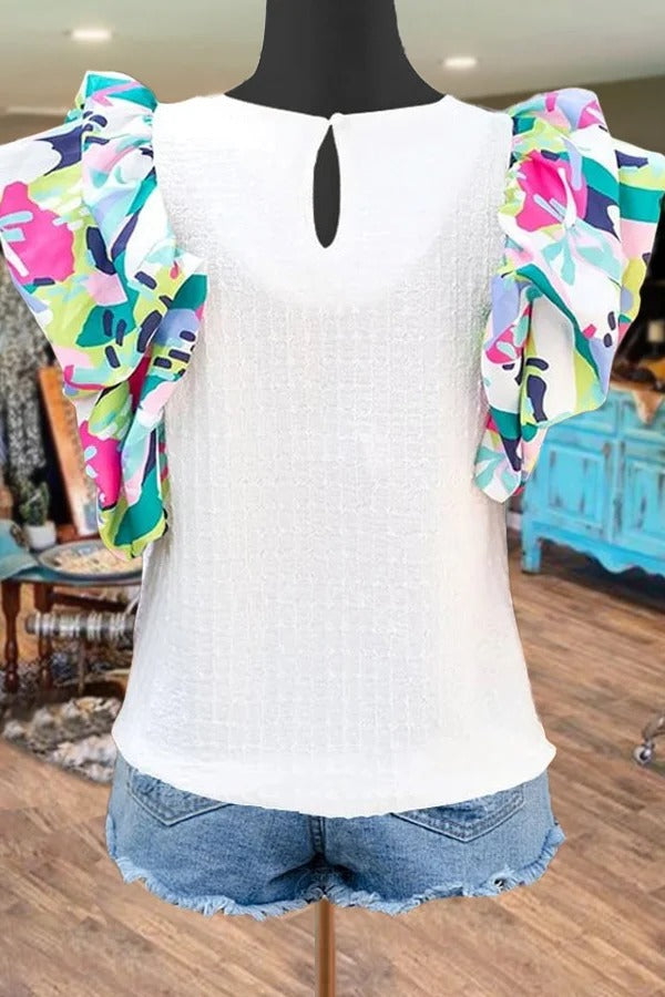 Casual Print Ruched Sleeve Top