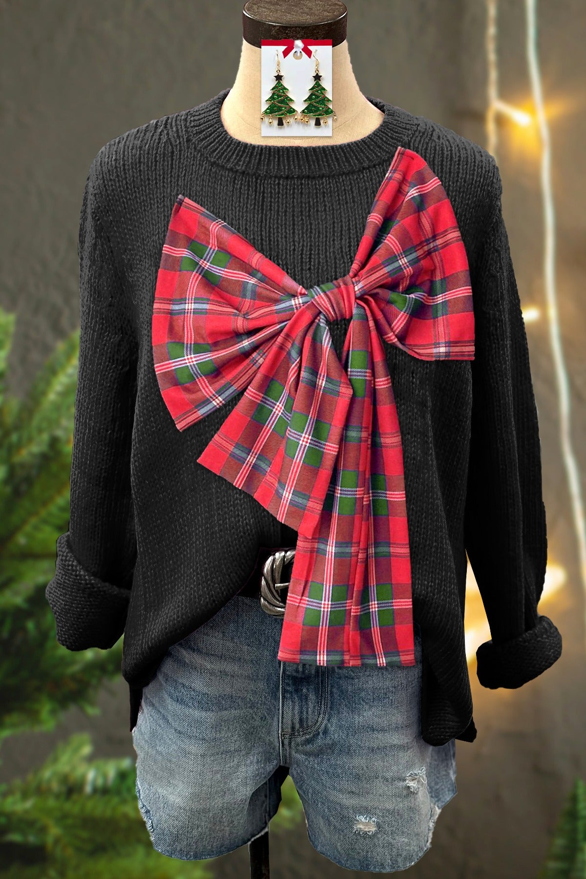 Classic Christmas Check Bow Sweater