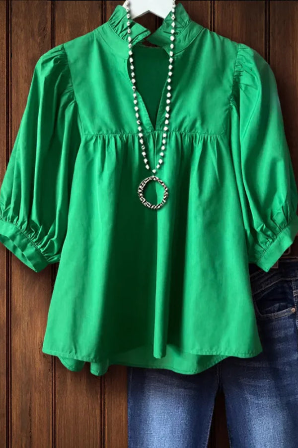 V NECK PUFF SLEEVE TOP