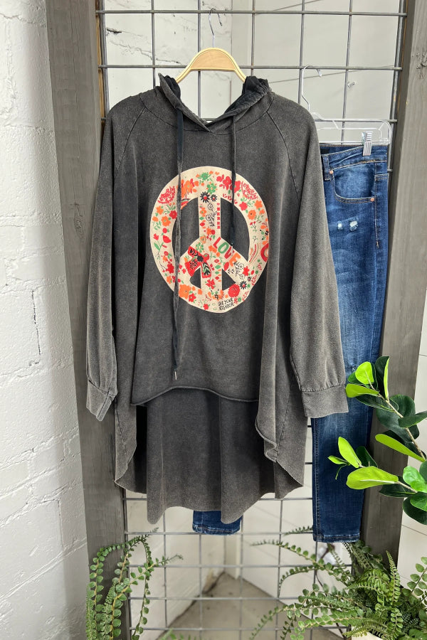 peace & love stone printed hoodie
