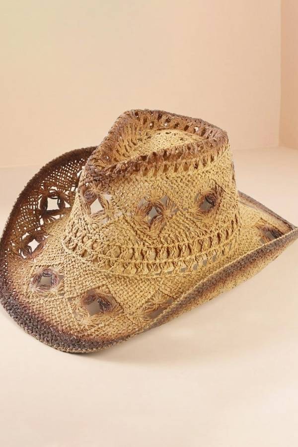 Boho Chic Distressed Ombre Woven Fedora, Women's Festival Western Accessory