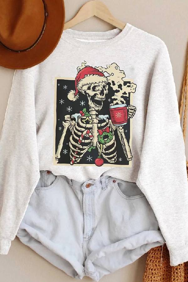 Skeleton Drinking Coffee Christmas Sweatshirt