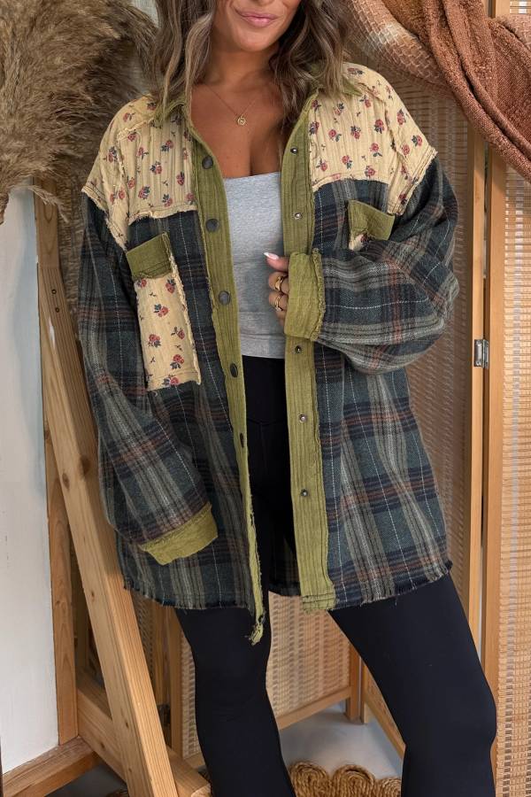 Harvest Patchwork Shacket Olive Multi