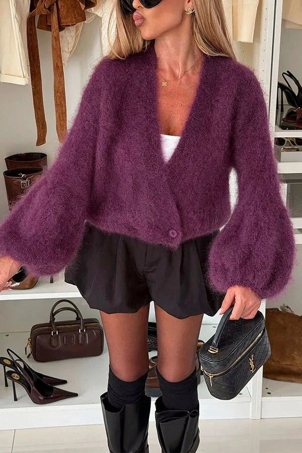 Chloe's Cozy Fluffy Lantern Sleeve Cardigan