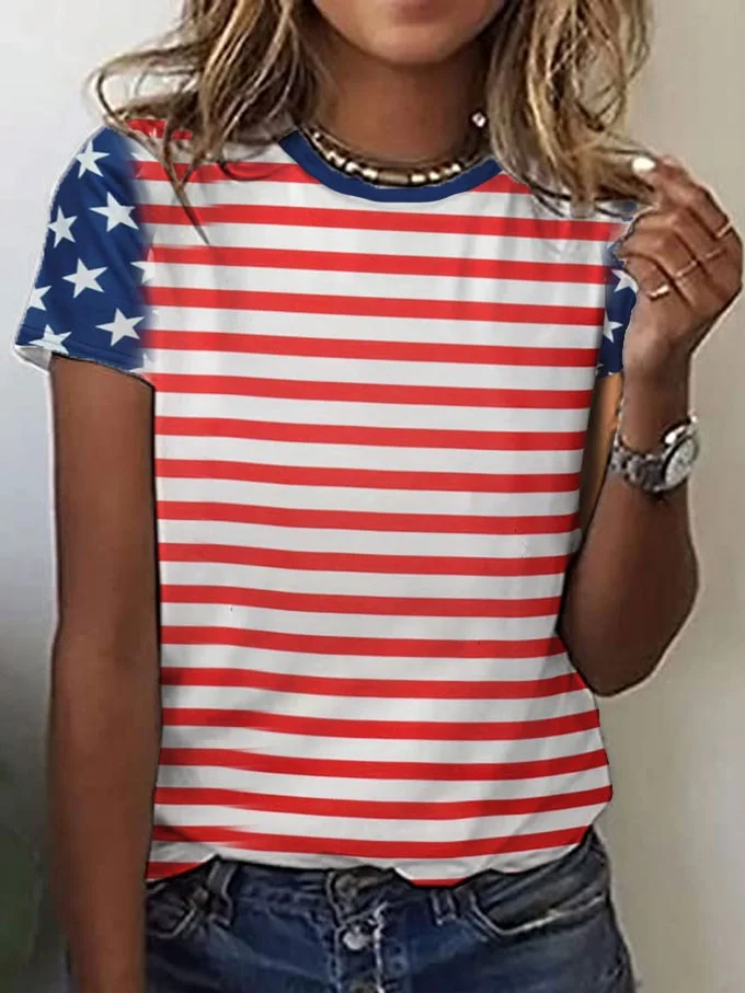 Women's Independence Day Flag Print T-Shirt
