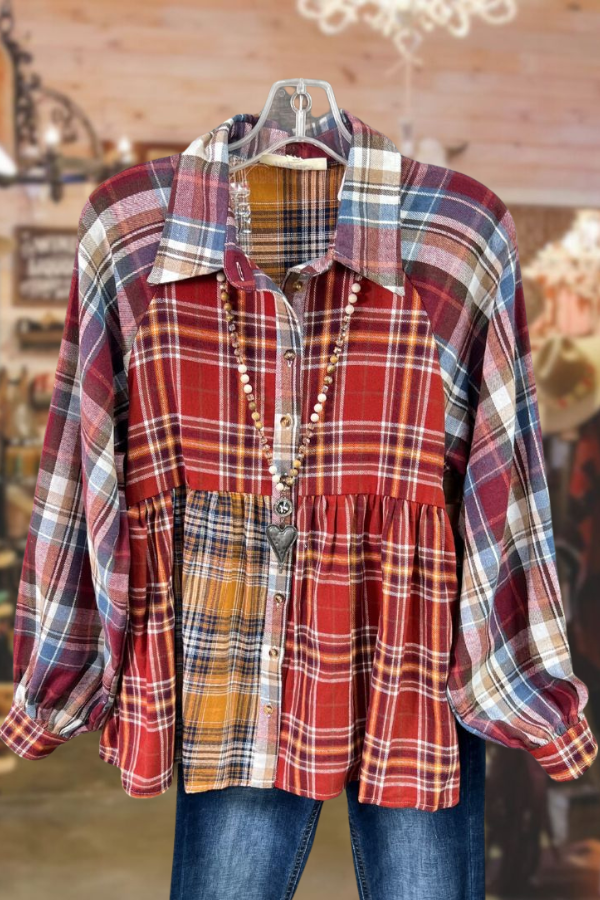 Patchwork Plaid Babydoll Shirt