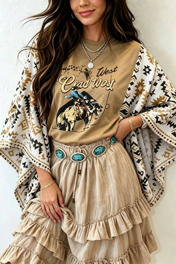 Western Cowboy Rider Print Short‑Sleeve T‑Shirt